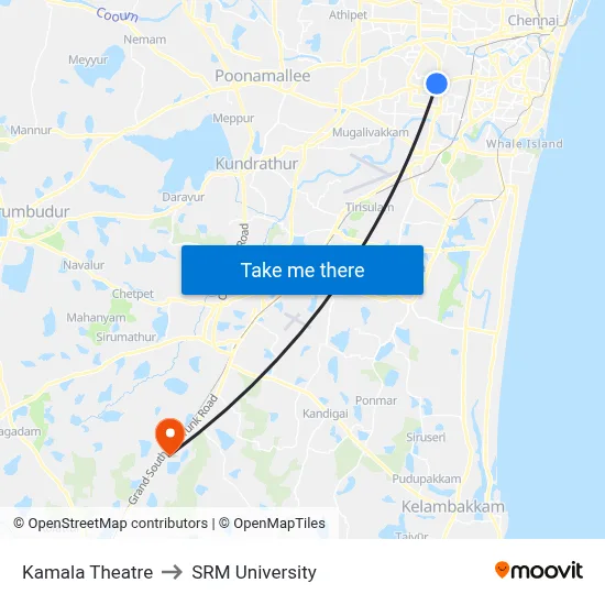 Kamala Theatre to SRM University map