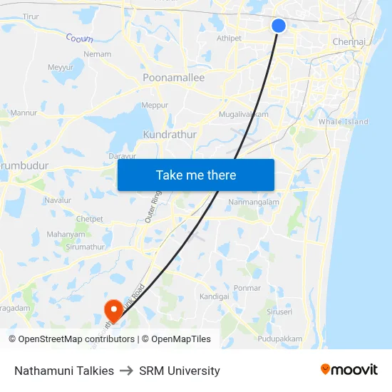 Nathamuni Talkies to SRM University map