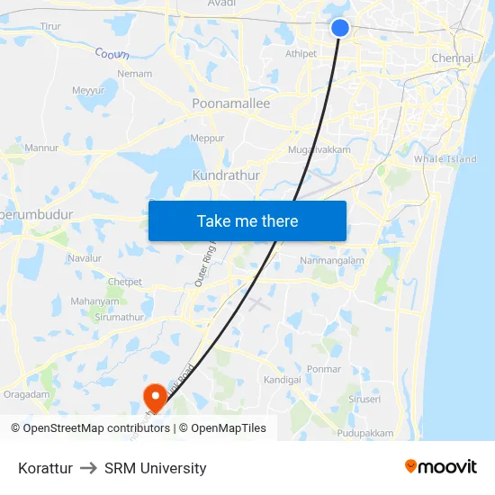 Korattur to SRM University map