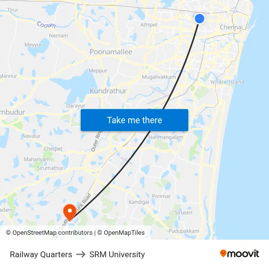 Railway Quarters to SRM University map