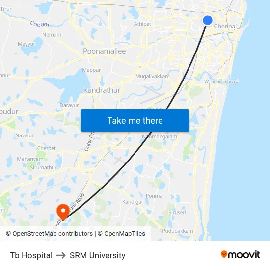 Tb Hospital to SRM University map