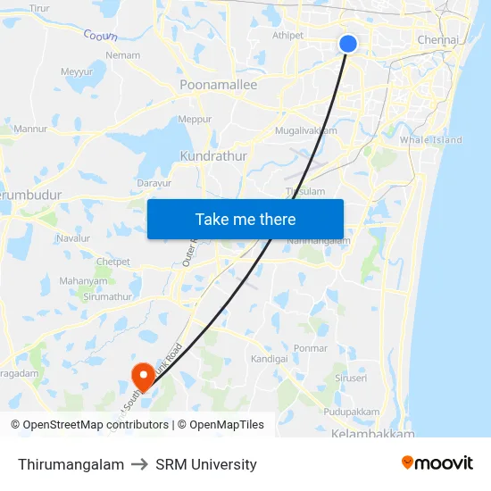 Thirumangalam to SRM University map