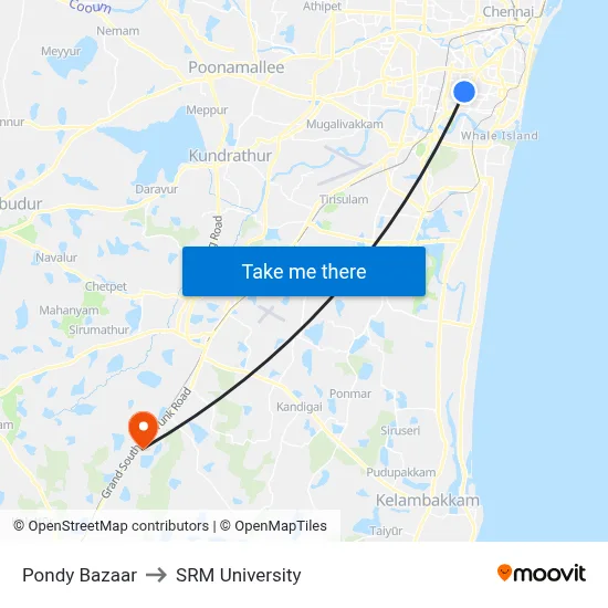 Pondy Bazaar to SRM University map