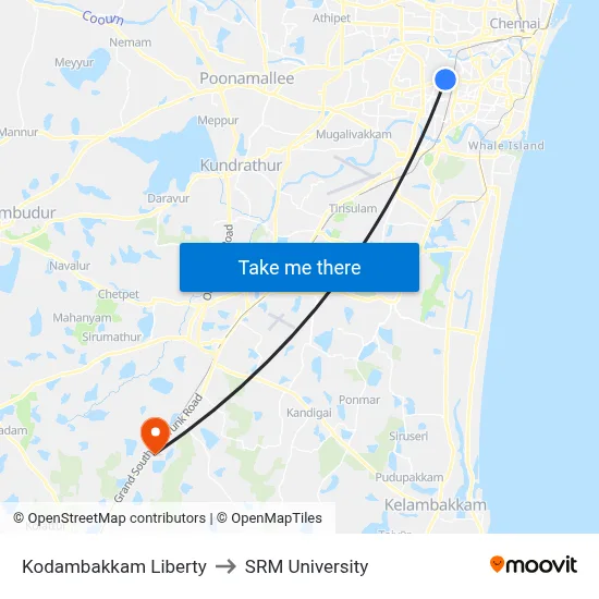 Kodambakkam Liberty to SRM University map