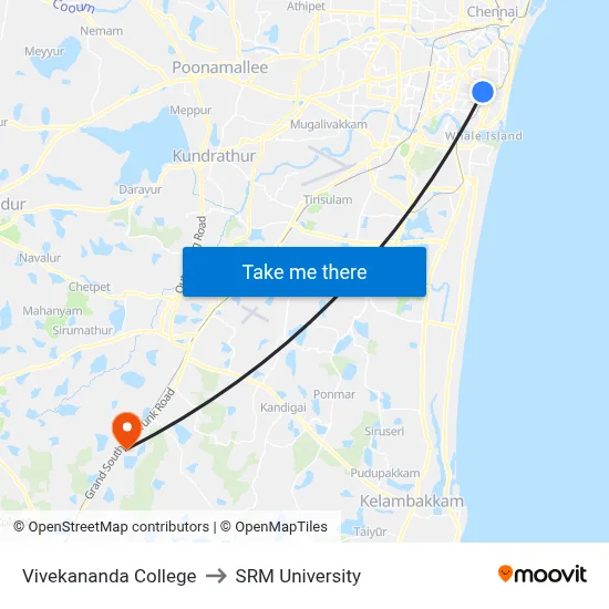 Vivekananda College to SRM University map