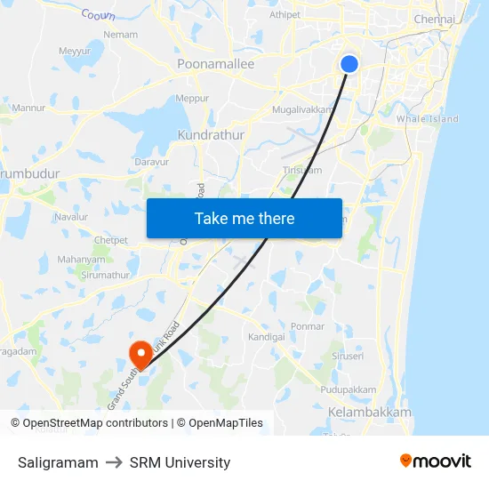 Saligramam to SRM University map