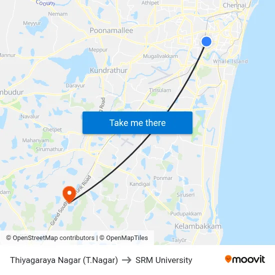 Thiyagaraya Nagar (T.Nagar) to SRM University map