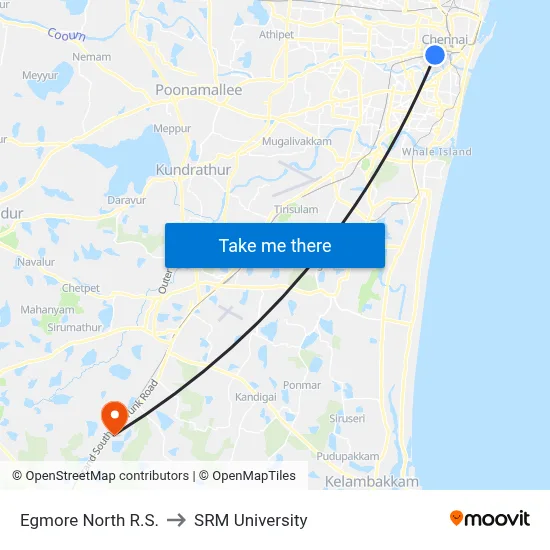 Egmore North R.S. to SRM University map