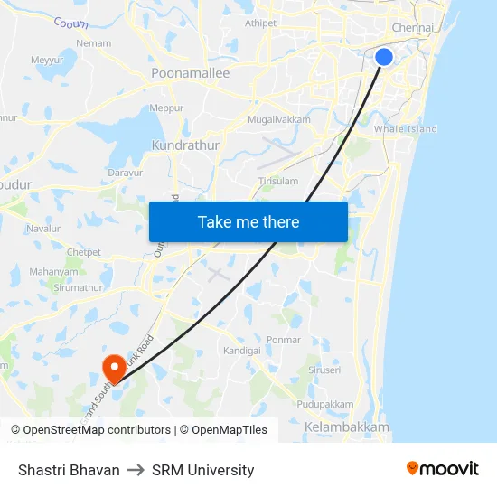 Shastri Bhavan to SRM University map