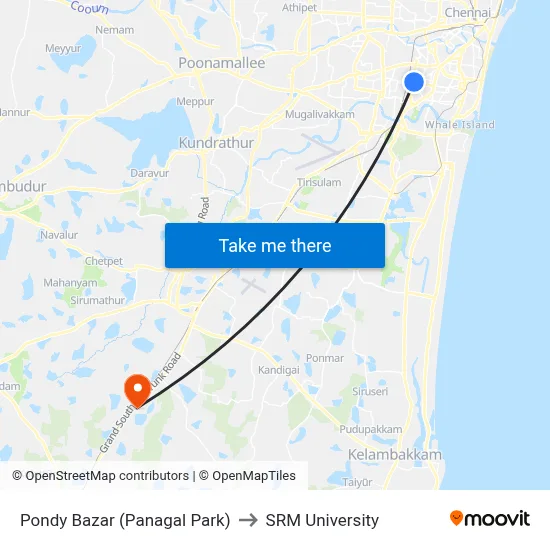 Pondy Bazar (Panagal Park) to SRM University map