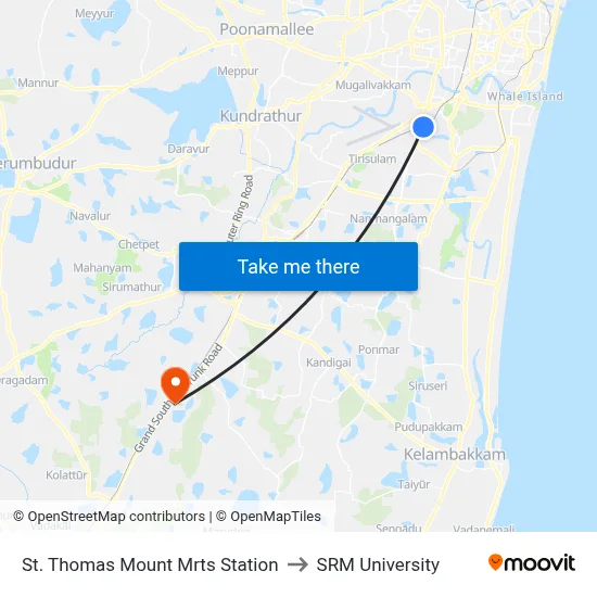 St. Thomas Mount Mrts Station to SRM University map