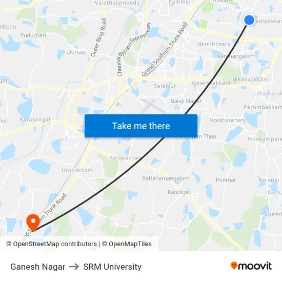 Ganesh Nagar to SRM University map