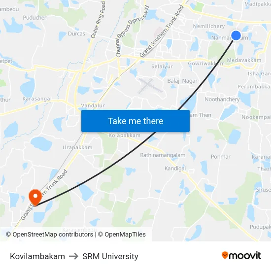 Kovilambakam to SRM University map