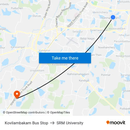 Kovilambakam Bus Stop to SRM University map