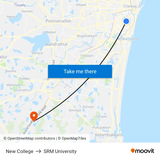New College to SRM University map