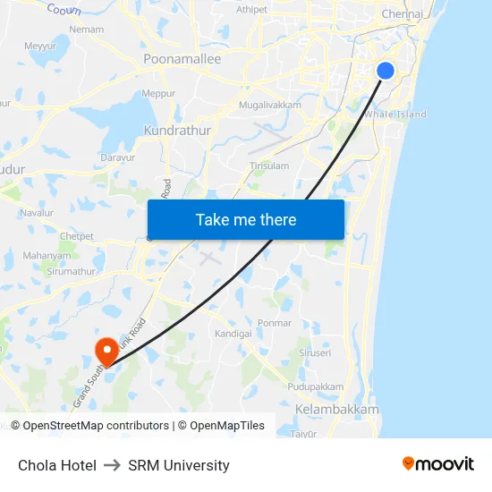 Chola Hotel to SRM University map