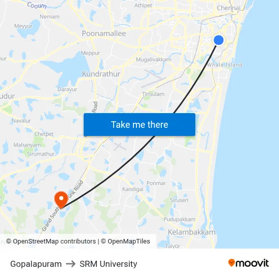 Gopalapuram to SRM University map
