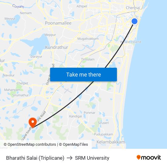 Bharathi Salai (Triplicane) to SRM University map