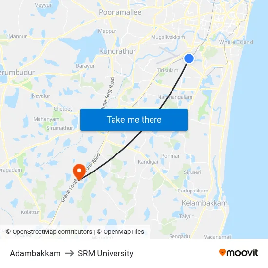 Adambakkam to SRM University map