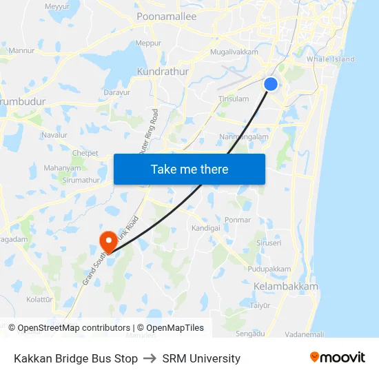 Kakkan Bridge Bus Stop to SRM University map