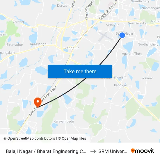 Balaji Nagar / Bharat Engineering College to SRM University map