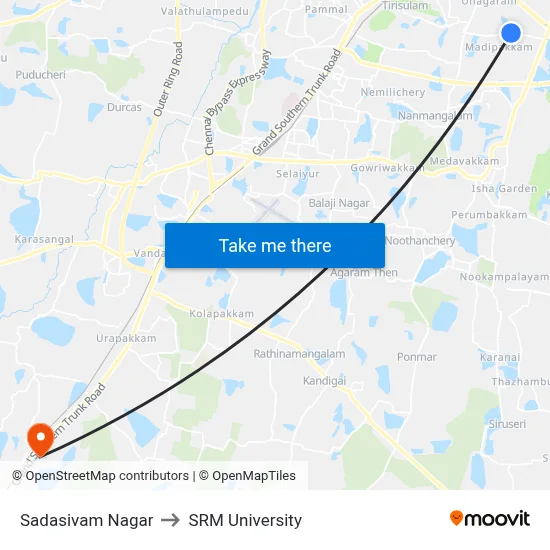 Sadasivam Nagar to SRM University map