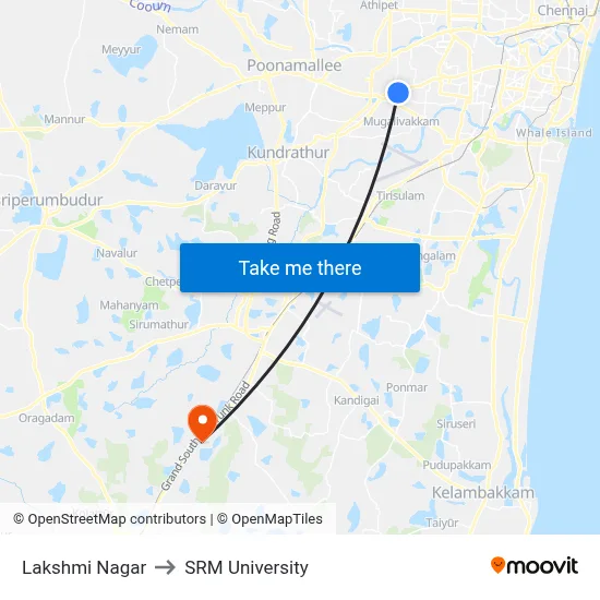Lakshmi Nagar to SRM University map
