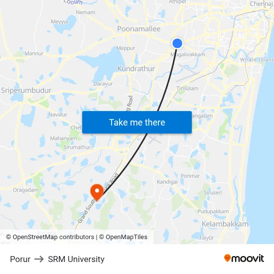Porur to SRM University map