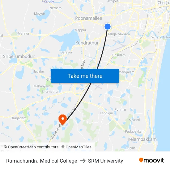Ramachandra Medical College to SRM University map