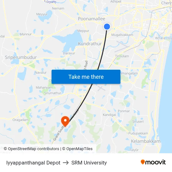 Iyyappanthangal Depot to SRM University map