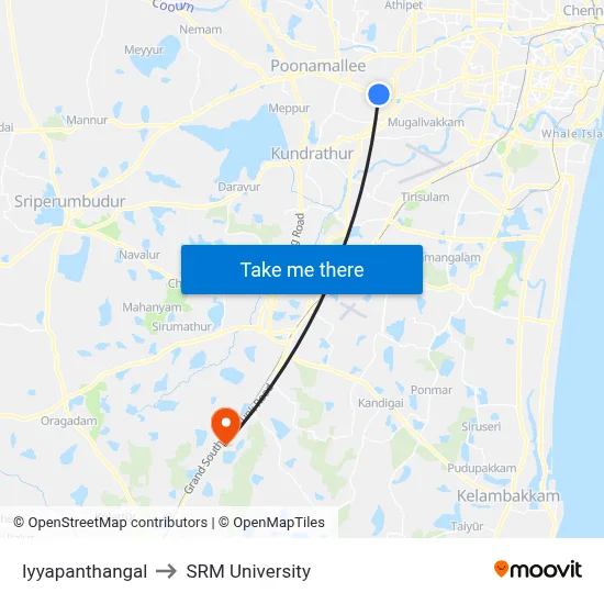 Iyyapanthangal to SRM University map