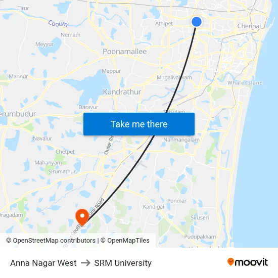 Anna Nagar West to SRM University map
