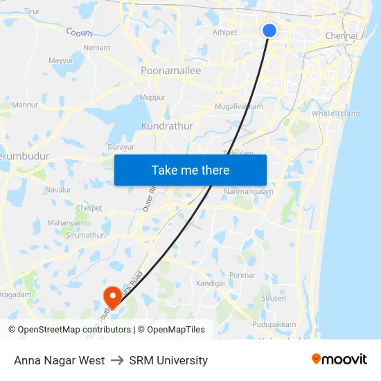 Anna Nagar West to SRM University map