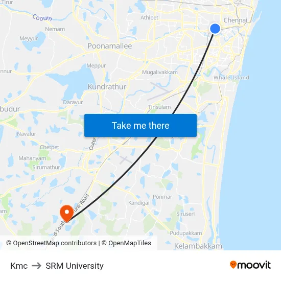 Kmc to SRM University map