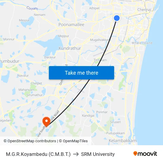 M.G.R.Koyambedu (C.M.B.T.) to SRM University map