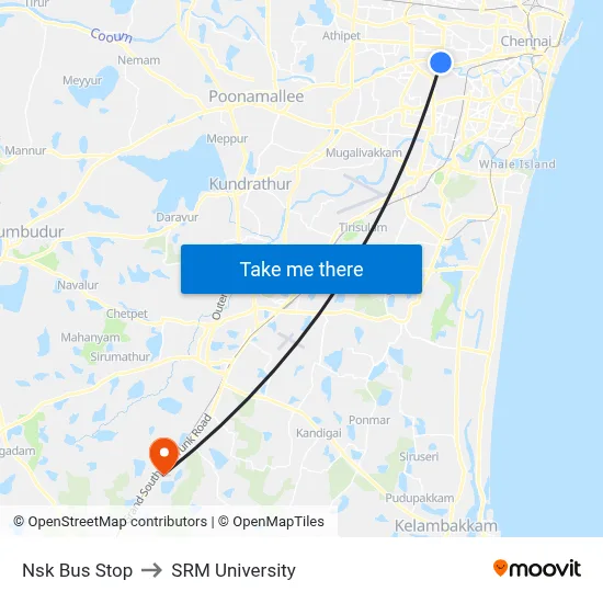 Nsk Bus Stop to SRM University map