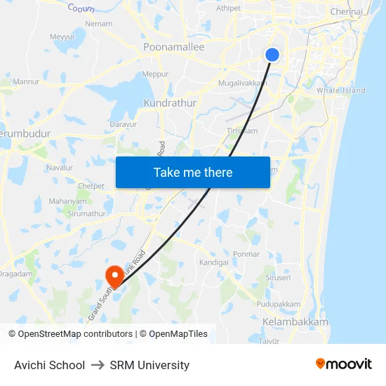 Avichi School to SRM University map