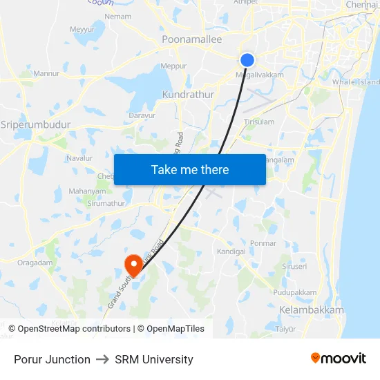 Porur Junction to SRM University map