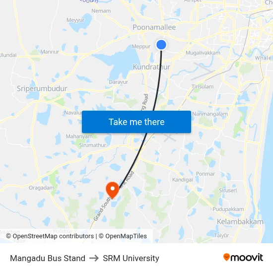 Mangadu Bus Stand to SRM University map