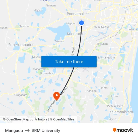 Mangadu to SRM University map