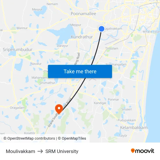 Moulivakkam to SRM University map