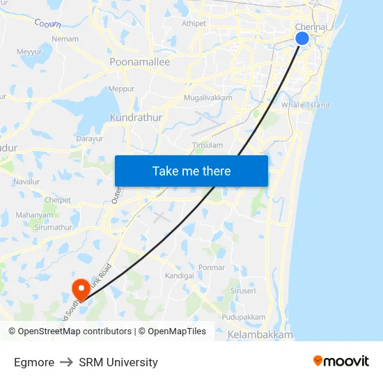 Egmore to SRM University map