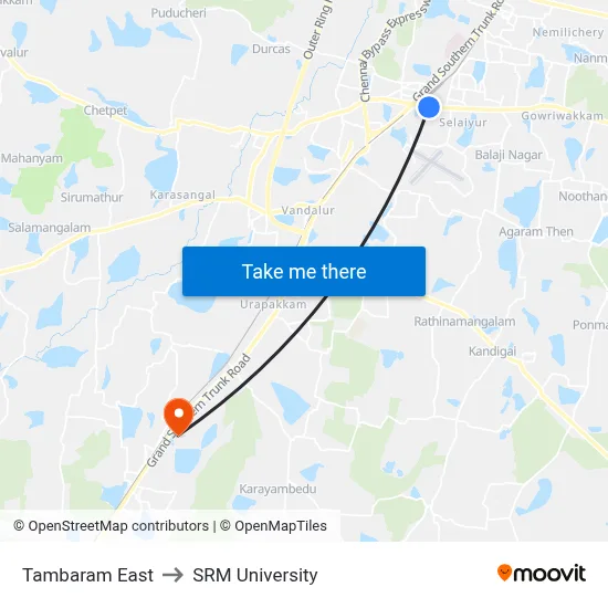 Tambaram East to SRM University map