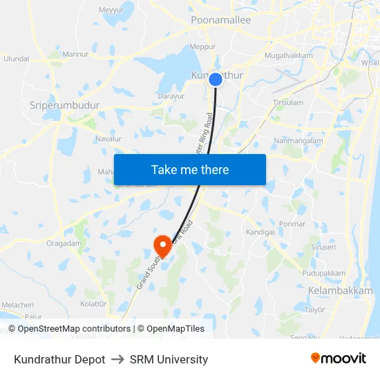 Kundrathur Depot to SRM University map