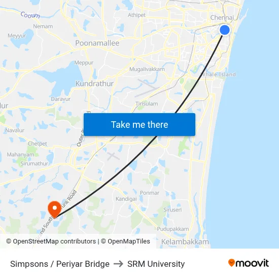 Simpsons / Periyar Bridge to SRM University map