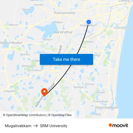 Mugalivakkam to SRM University map