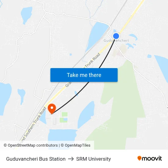 Guduvancheri Bus Station to SRM University map