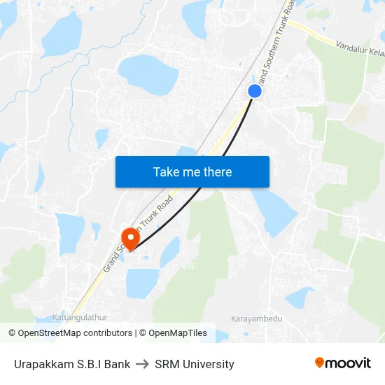 Urapakkam S.B.I Bank to SRM University map
