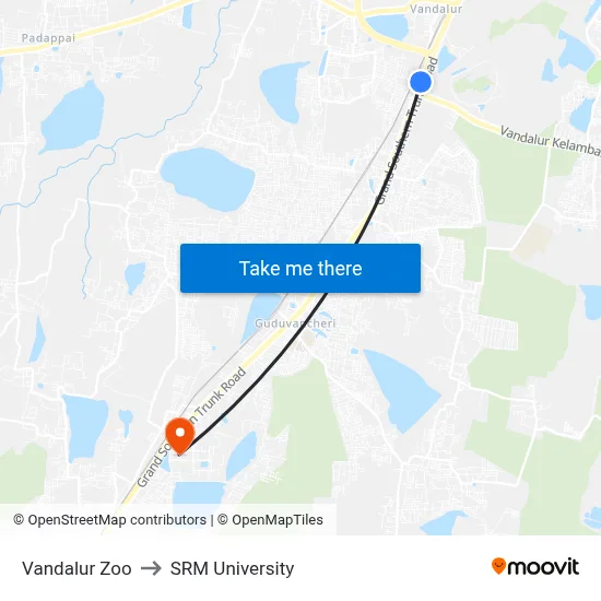 Vandalur Zoo to SRM University map