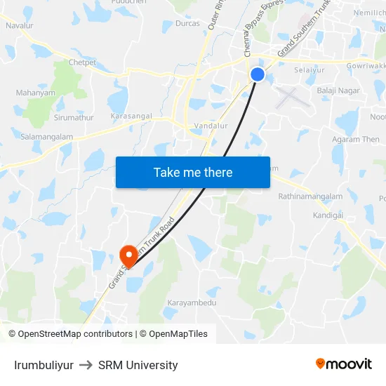 Irumbuliyur to SRM University map